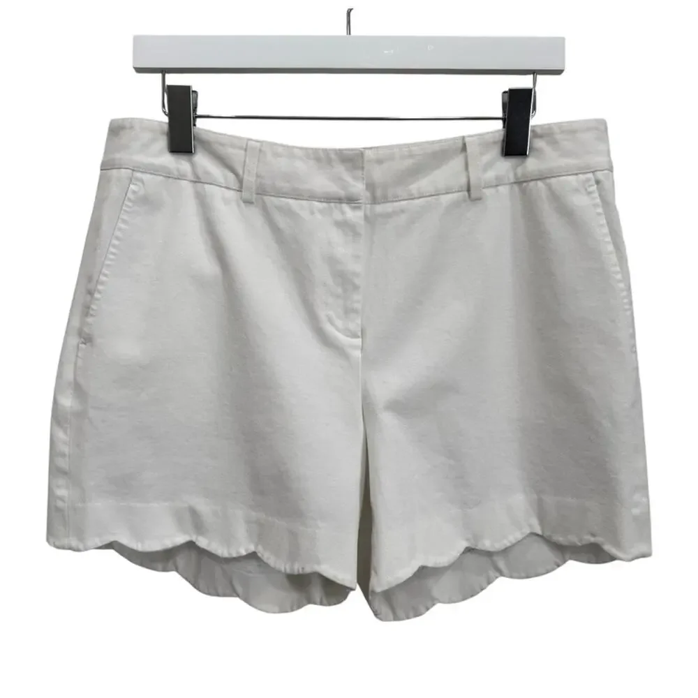 J. McLaughlin Scalloped Hem Shorts Size 12 White Stretch Pockets Tailored